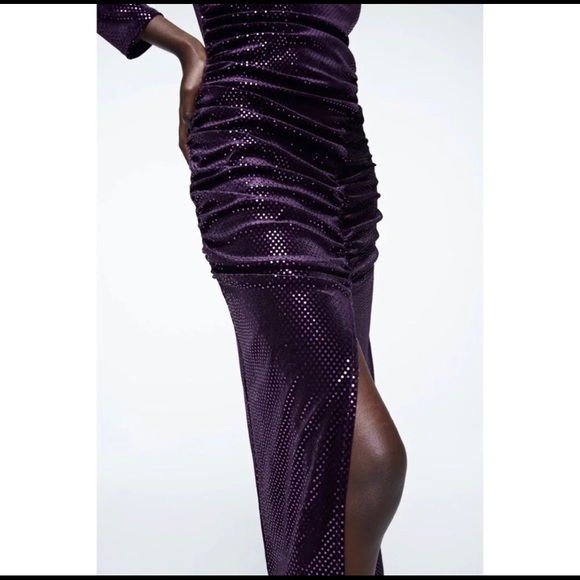 NWT ZARA PURPLE SPARKLY MIDI VELVET DRESS - Picture 14 of 15